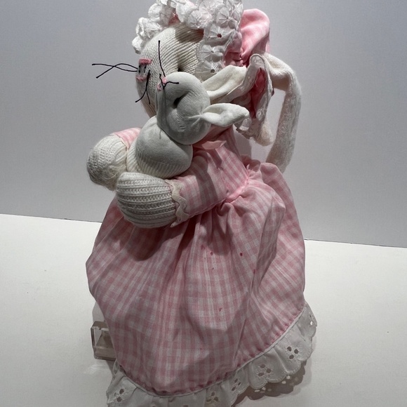 Vintage Handcrafted Socks and Pink Gingham Bunny Mommy and Baby Bunny - Picture 7 of 13